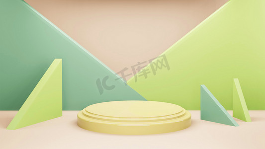 讲台 3D 背景最小黄绿色场景与几何平台。