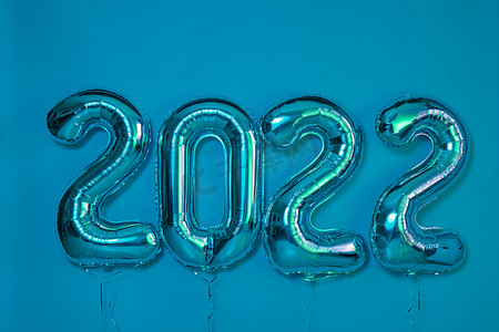 新年元素新年海报摄影照片_数字气球2022年新年庆典装饰设计元素蓝色背景