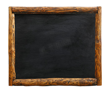 标志边框摄影照片_带木质原木边框的黑色黑板标志