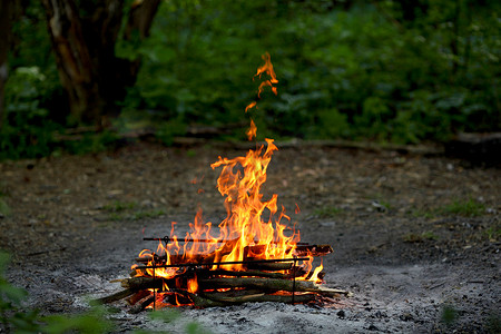 温暖黄色摄影照片_森林里的篝火
