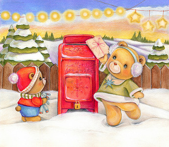 圣诞老人邮件水彩手绘。