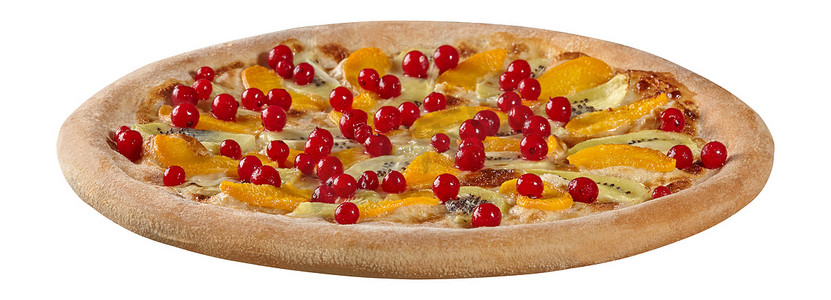 水果披萨配奶油芝士酱、炼乳、桃子、奇异果和红醋栗