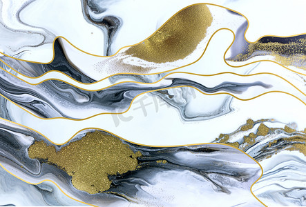 与金色波浪的抽象大理石浅色背景。