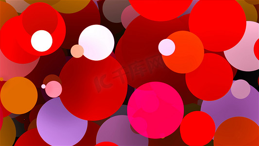 明亮的彩色圆形颗粒，计算机生成的抽象背景，3D 渲染背景