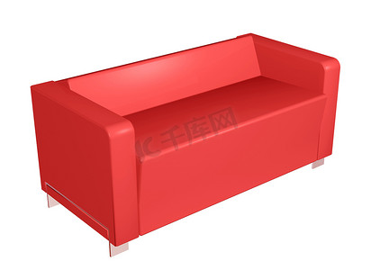 全皮红色沙发，3D插画