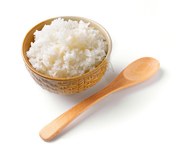 米饭盛在碗里