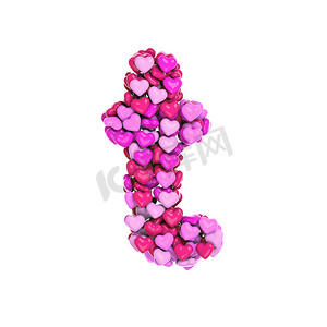 情人节字母 T - 小写 3d 粉红心字体 - 爱情、激情或婚礼概念