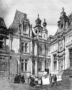卡昂交易所法院，复古雕刻。