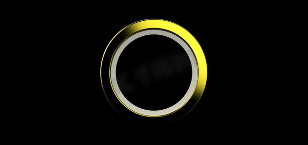 黑色金色海报摄影照片_3d 渲染，黑色背景上的黄色圆环。