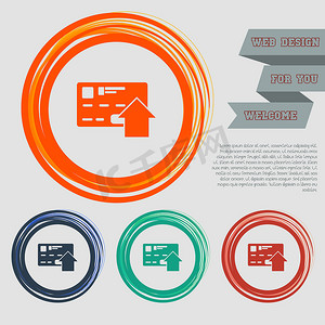 使用红色、蓝色、绿色、橙色按钮上的信用卡图标为您的网站汇款，并使用空间文本进行设计。