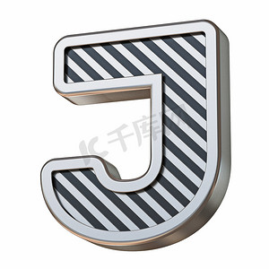 不锈钢和黑色条纹字体 Letter J 3D