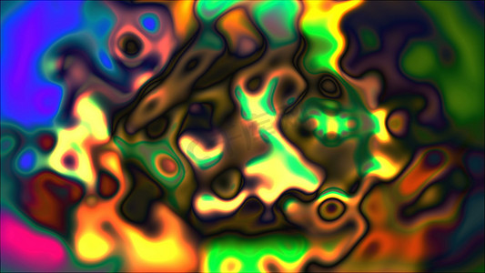 迷幻液体、明亮抽象 3D 计算机生成背景、彩色调色板网格背景