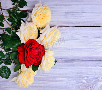 盛开的黄色和红色玫瑰花束