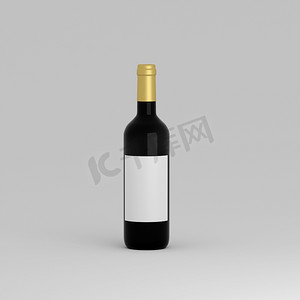 标签品牌摄影照片_红酒瓶样机与白色背景上的白色标签。 