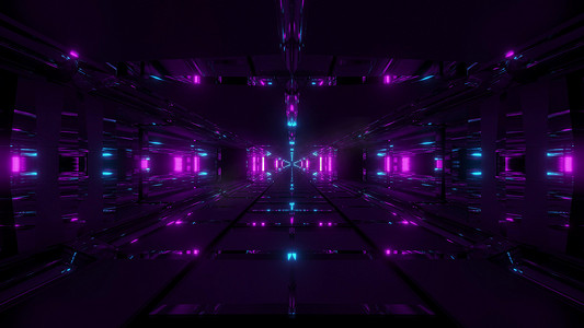 黑暗未来科幻隧道走廊3D插画壁纸背景设计