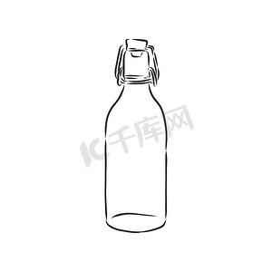 瓶子，在白色背景上孤立的素描风格矢量图。