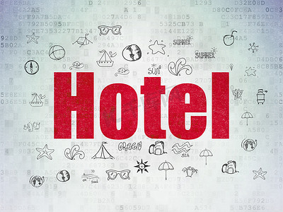 旅游概念：数字数据纸背景的酒店