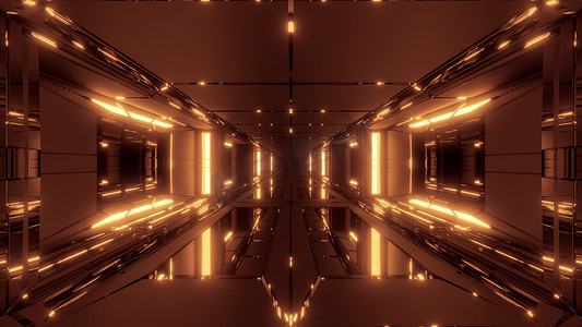 未来科幻空间机库隧道走廊玻璃底窗 3D 插画壁纸背景设计