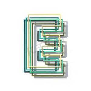 综艺字体摄影照片_三色线字体字母 E 3D