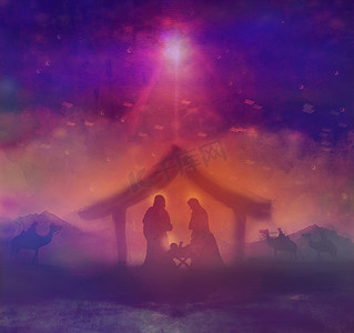 耶稣诞生日摄影照片_圣经场景-耶稣在伯利恒诞生。