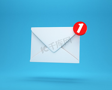 邮件通知收件箱概念中的一封新电子邮件消息在蓝色背景上与阴影 3D 渲染隔离