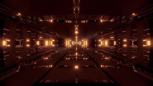 黑暗未来科幻隧道走廊3D插画壁纸背景设计
