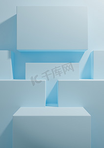 浅色、粉彩、淡蓝色 3D 渲染产品展示背景简单、最小、几何壁纸，带讲台支架，用于产品摄影或广告演示模板