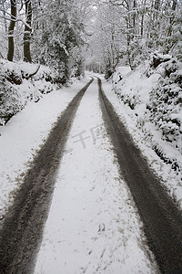 雪覆盖了乡村的土路。