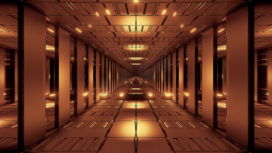 金色隧道走廊3D渲染插画背景壁纸