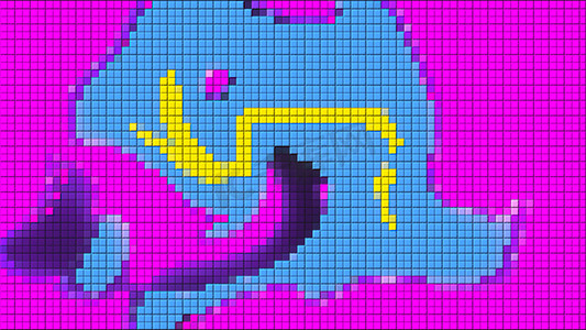 马赛克，带有彩色小方块、流动形式、计算机生成的抽象背景、3D 渲染