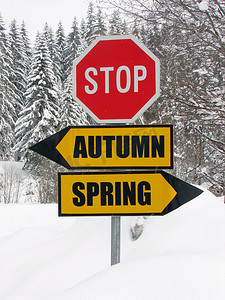 寒冷冬日的秋季或春季路标