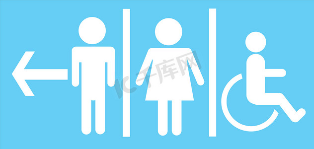 房间背景矢量摄影照片_男女厕所标志，蓝色背景的厕所标志