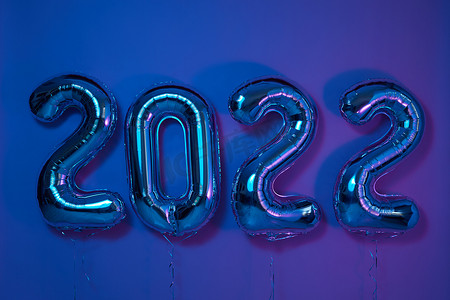 新年元素新年海报摄影照片_气球编号 2022 圣诞节或新年装饰设计元素