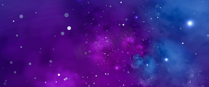 星空紫色背景摄影照片_与蓝色和紫色星云的星空背景。