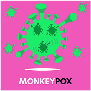 矢量天花摄影照片_猴痘病毒插图、猴痘概念、猴痘病毒爆发流行病设计与微观背景