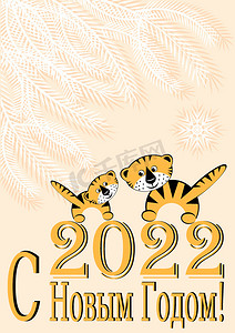 蓝元素摄影照片_A4 格式的明信片 — 2022 年新年，东历蓝虎年