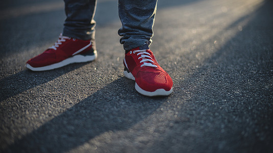 男人的特写，街上的红色运动鞋