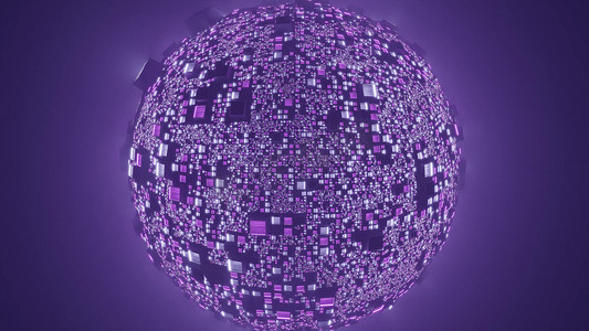 紫色高清壁纸摄影照片_3d 插图，地球由  UHD 的立方体制成