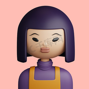亚洲年轻女性的 3D 卡通化身。