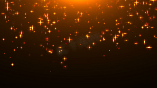 星星爆炸摄影照片_黑色上闪闪发光的金色星星，许多颗粒，庆祝 3D 渲染背景