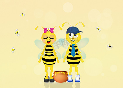 可爱的蜜蜂与蜂蜜