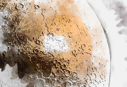 月亮模型的水彩素描插图