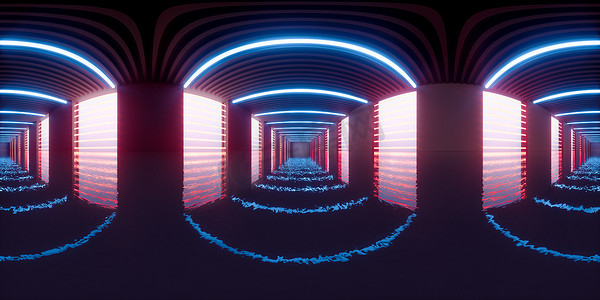 黑暗隧道，未来派概念，3d 渲染。 