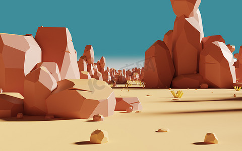 卡通岩石与沙漠，3d 渲染。
