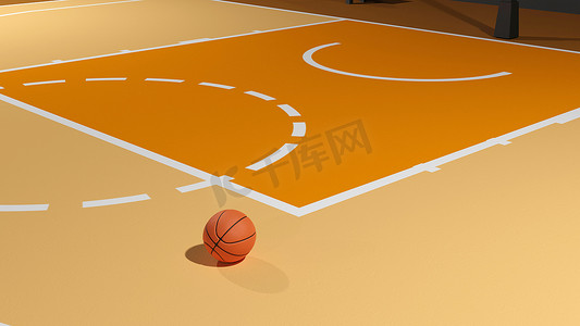 球场上篮球的 3d 渲染