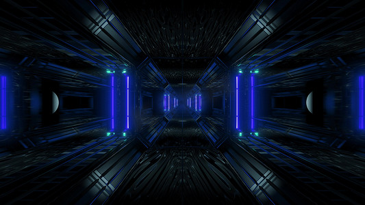 外星人摄影照片_黑暗空间科幻隧道背景与抽象纹理背景 3D 插图