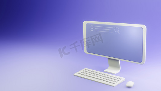 等距模型个人计算机隔离蓝色背景与硬件设备元素简单样式计算机概念互联网搜索 3d 渲染。