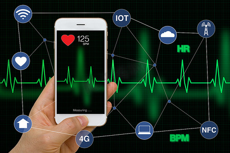 事变摄影照片_智能手机测量心率应用概念与心脏