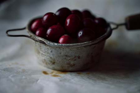 老式滤茶器中的新鲜蔓越莓。