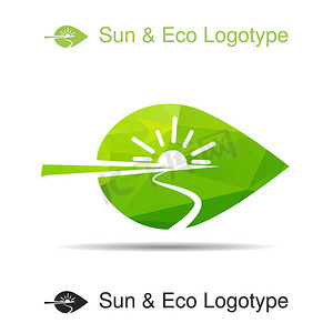 生态标识、图标和自然符号：太阳、河流